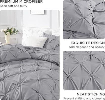 Andency Silver Gray Queen Comforter Set (90x90Inch), 3 Pieces Western Modern Pinch Pleat Bedding Comforters &Sets, All Season Soft Lightweight Down Alternative Bed Set for Boys Men Adults