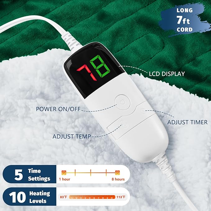 BOMOVA Heated Electric Throw Blanket - 50" x 60" Heating Blanket with 10 Heating Levels & 8 Hours Auto Off, Warm Flannel Blanket, Christmas Birthday Gifts for Women
