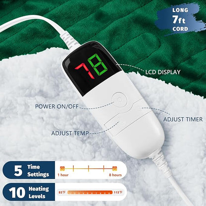 BOMOVA Heated Electric Throw Blanket - 50" x 60" Heating Blanket with 10 Heating Levels & 8 Hours Auto Off, Warm Flannel Blanket, Christmas Birthday Gifts for Women