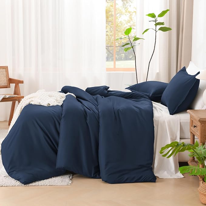 Litanika Comforters Twin XL Size Navy Blue, 2 Pieces Lightweight Solid Bedding Set & Collections, All Season Fluffy Bed Set (68x92 Inches Comforter & 1 Pillowcase)
