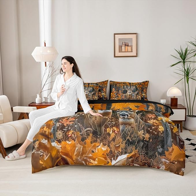 Erosebridal 7 Pieces Camo Deer Comforter Set with Sheets Twin Size | Rustic Hunting Deer Bedding Set for Kids Boys Men Adult Country Rural Hunting Animal Bed Sets Rustic Farmhouse Style Bed in A Bag