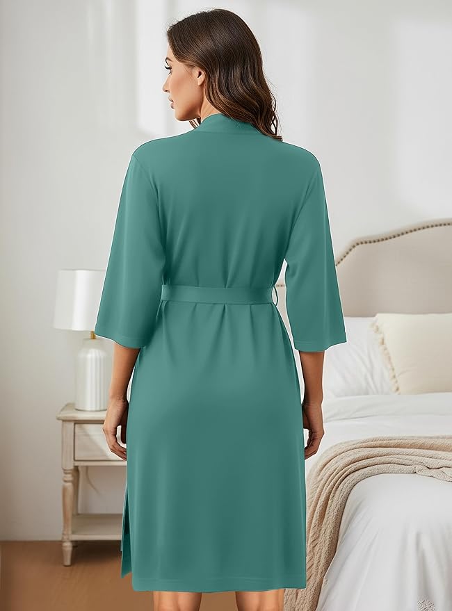 NY Threads Women's Robe Long Knit Bathrobe 3/4 Sleeves Soft Kimono Lightweight Loungewear