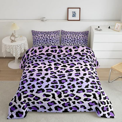 Feelyou Purple Leopard Bedding Set Cheetah Comforter Set for Kids Boys Girls Teens Room Decor Animal Print Comforter Toddler Size Safari Duvet Set 2Pcs
