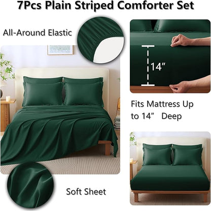 CozyLux Full Size Comforter Sets - 7 Piece Bed in a Bag Emerald Green Comforter Set with Sheets Bed Set All Seasons, Soft Bedding Set with Down Alternative Comforter, Sheets, Pillowcases & Shams