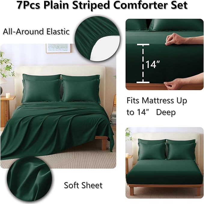 CozyLux King Size Comforter Sets - 7 Piece Bed in a Bag Emerald Green Comforter Set with Sheets Bed Set All Seasons, Soft Bedding Set with Down Alternative Comforter, Sheets, Pillowcases & Shams