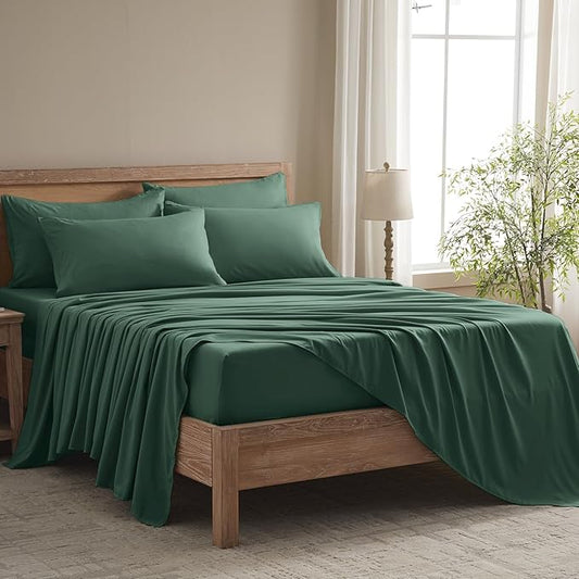 Twin Sheets Set - 4 Piece Soft Microfiber and Wrinkle Free Sheets - Easy Care, Extra Soft, Cooling Sheets - 1 Deep Pocket Fitted Sheet 1 Flat Sheet and 2 Pillowcases (Twin Emerald Green)