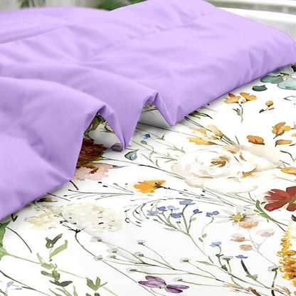 Comforter Set Queen Size, Wildflower Floral 7 Pcs Bedding for Kids and Adults, Boho Red Rose Butterfly Bed Sheet Sets with Fitted Sheet 2 Pillowcases & 2 Shams for Bedroom Bed Decor