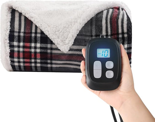 Heated Blanket Electric Blanket Full Size 72''x84'' with 10 Heating Levels, 12 Hour Auto Shut Off, Machine Washable, Flannel & Sherpa Soft Warming Blanket for Couch, Bed, Office - Gray & Red