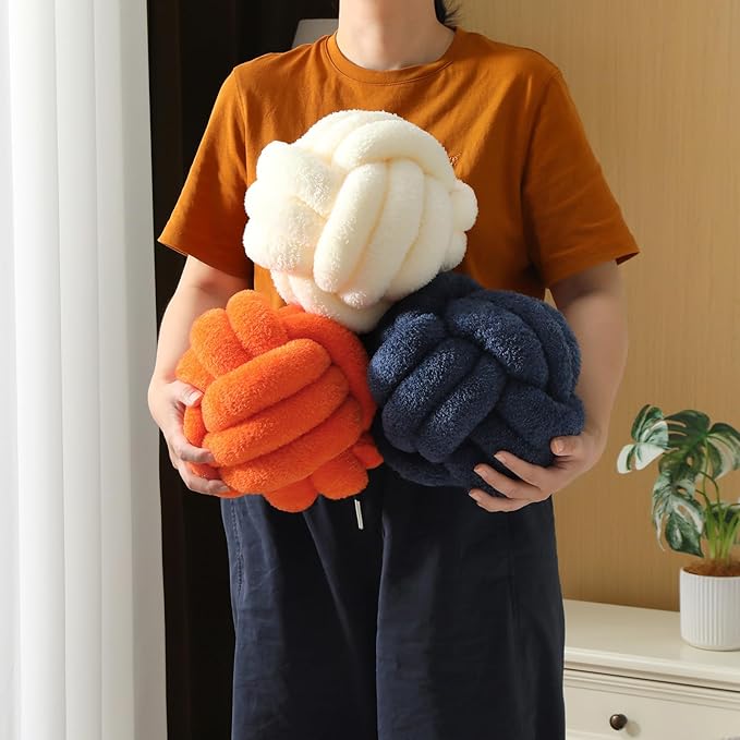 Knot Pillow Ball Plush - Decorative Throw Pillows for Bed Relieve Stress, Round Knot Cushion for Sofa Decor Pet Toy, Orange 8 inch