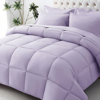 JOLLYVOGUE Twin Comforter Set, Ultra-Soft Bed in a Bag Twin Size 5 Pieces, Oeko-TEX Certified Bedding Set with Down Alternative Comforter, Sheets, Pillowcases & Shams, Lavender