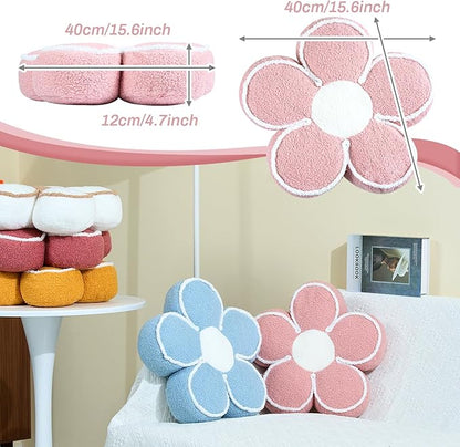 Sioloc Flower Shaped Pillow Daisy Pillows Floor Cushion Pastel Cute Seat Cushions Aesthetic Classroom Dorm Decorative Fun Throw Pillow for Bed,Couch(Blush,15.7")