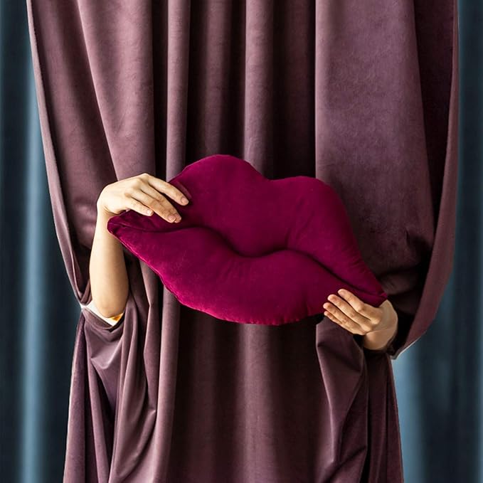 Ashler Lips Throw Pillows Smooth Soft Velvet Insert Included Cushion for Couch Bed Living Room, Dark Purple, 24 X 12 inches