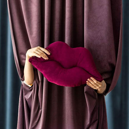 Ashler Lips Throw Pillows Smooth Soft Velvet Insert Included Cushion for Couch Bed Living Room, Dark Purple, 24 X 12 inches