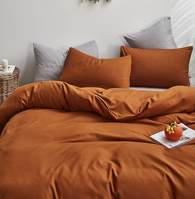 Cottonight Pumpkin Comforter Cal King Rust Burnt Orange Bedding Comforter California King Terracotta Caramel Solid Color Blanket Quilts Reddish Brown Plus Size Comforter Set for Women Men