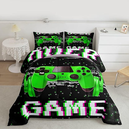 Erosebridal Boys Twin Bedding Sets,Gaming Comforter Sets for Boys Gamer Bedding Set,Toddler Bedding Gaming Bed Kids Comforter Set,Green
