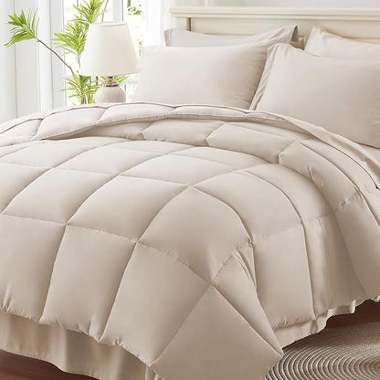 Anluoer Full Size Bed in a Bag 7 Pieces, Beige Bed Comforter Set with Sheets, All Season Bedding Sets with 1 Comforter,2 Pillow Shams,2 Pillowcases, 1 Flat Sheet,1 Fitted Sheet