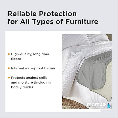 Mambe Silky Waterproof Throw for Protecting Furniture Bed Couch from Stains Caused by Dogs, Cats, Incontinence. Soft, Washable, Reversible. (Size Medium 70x70 inches, Color Buff/Dove)