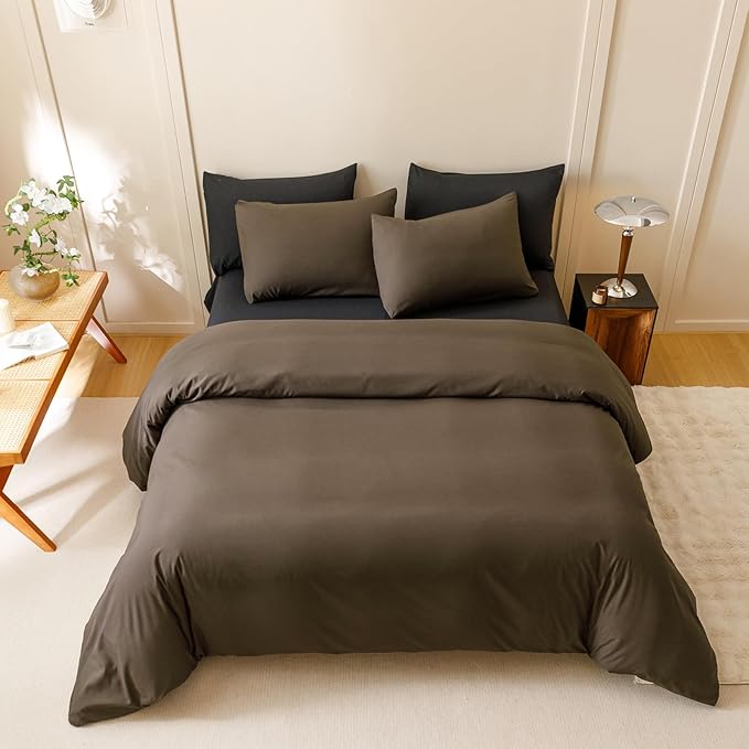CLOTHKNOW Chestnut Brown California King Comforter Set Dark Brown Bedding Comforter Sets Soft Brown Comforter with 2 x Pillowcases