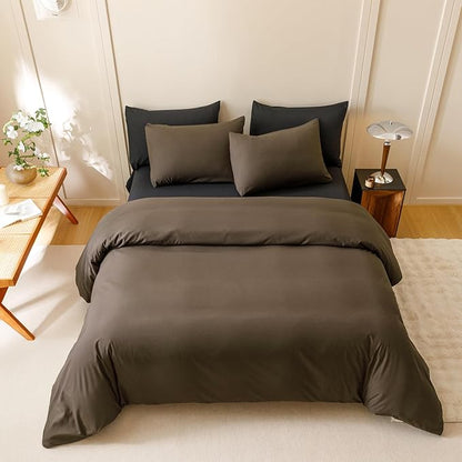 CLOTHKNOW Chestnut Brown California King Comforter Set Dark Brown Bedding Comforter Sets Soft Brown Comforter with 2 x Pillowcases