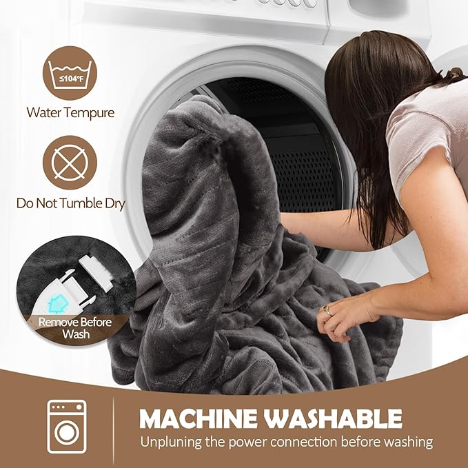 HOW'S MY HOUSE Heated Blanket 90" x 100", Dual Control Electric Blanket King Size with 10 Time Settings & 6 Heating Levels, Over-Heat Protection, Flannel Sherpa Super Cozy with ETL Certification, Gray