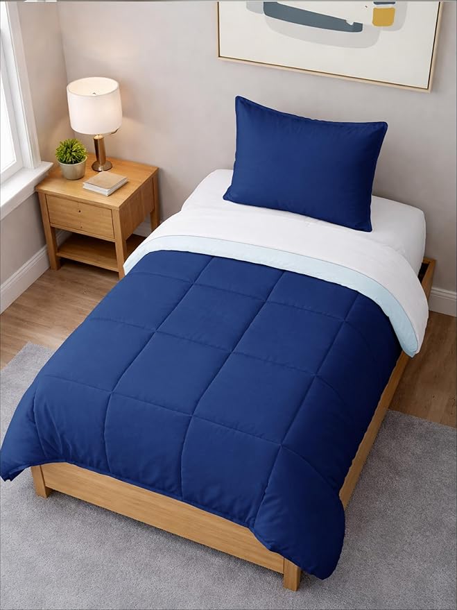 Twin XL Comforter Set - 2 Piece Bed Set for All Seasons - 1 Soft Quilted Comforter with Corner Tabs & 1 Pillow Sham - Comfy & Breathable - Premium Down Duvet Insert - Twin XL Size, Navy Blue/Sky Blue