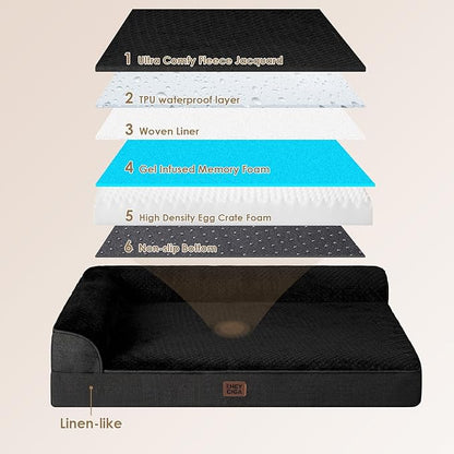 EHEYCIGA Memory Foam Dog Bed Large Size Dogs, Orthopedic Dog Bed Large with Washable Removable Cover, Waterproof Pet Sofa Couch with Nonskid Bottom, 36x27x6, Black