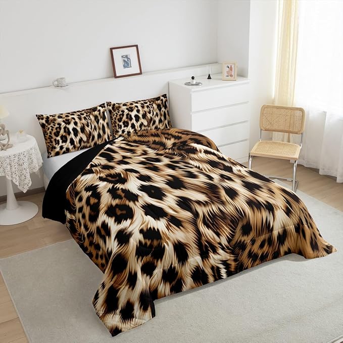 Feelyou Leopard Print Comforter Set - Cheetah Print Bedding Set for Kids - 1 Comforter Set with 2 Pillowcases - Full Size