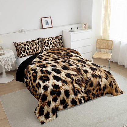 Feelyou Leopard Print Comforter Set - Cheetah Print Bedding Set for Kids - 1 Comforter Set with 2 Pillowcases - Queen Size