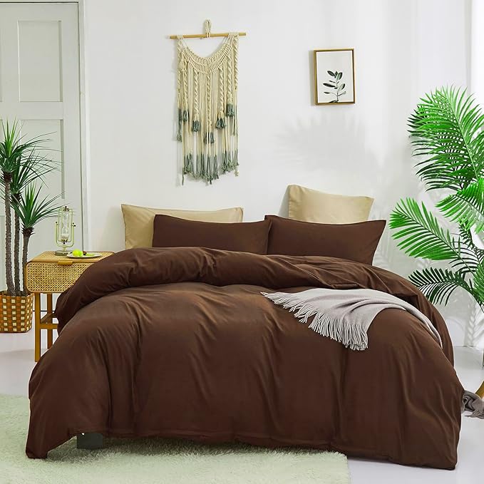 KAREVER Brown Comforter Set King Coffee Color Bedding Set 3 Pieces All Season Blanket Set Women Chestnut Brown Color Lightweight Comforter Set King Breathable Bed Comforter