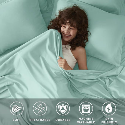 King Size Sheets Set - 6 Piece Luxuriously Soft & Cooling Sheets King Size - Ultra Soft 16" Deep Pocket King Sheet Set - Fitted Sheet & Pillowcase Sets (King Spa Blue)