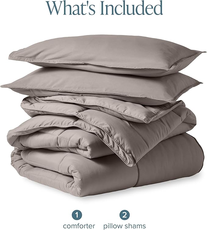 Bare Home Comforter Set - Queen Size - Ultra-Soft - Goose Down Alternative - Premium 1800 Series - All Season Warmth (Queen, Khaki)