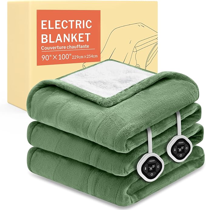 HOMLYNS LuxeHeat Heated Blanket Electric Blanket King Size, Soft Flannel Sherpa Heating Blanket with 10 Heat Settings, 1-10 hrs Timer Auto Shut Off (90x100 inches, Green)