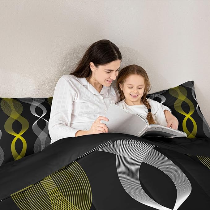 Erosebridal Black and Yellow Striped King Bedding Set, Modern Boho Abstract Stripes Comforter Set for Women Men Bedroom, Contemporary Geometric Wavy Lines Comforter, Gradient Aesthetic Stripe Quilt