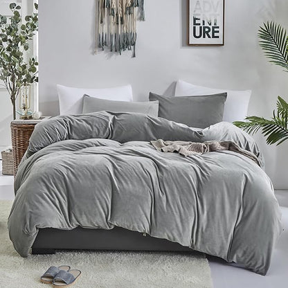 Luxlovery Grey Velvet Comforter Twin Plush Fluffy Bedding Set for Women Men Adults Teens
