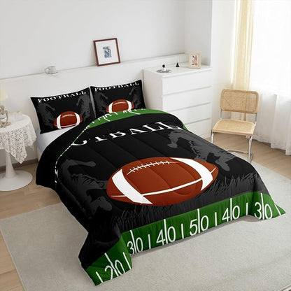 Feelyou Football Bedding Set Rugby Sports Comforter Soccer Ball Game Comforter Set for Kids Adults American Football Player Duvet Set Ultra Soft Room Decor Queen Size Quilt Set