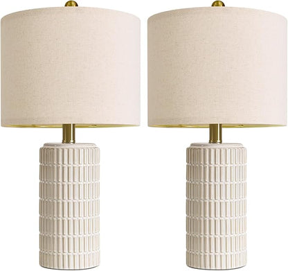 PoKat 20.75" Small Modern Ceramic Table Lamps Set of 2 for Bedroom, White Bedside Lamps for Night Stands, Farmhouse Desk Decor Gift Nightstand Table Lamps for Living Room End Table Beige