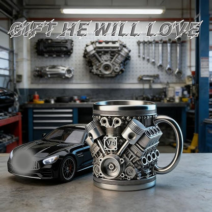 V8 Engine Coffee Mug, V8 Coffee Mug for Car Enthusiast, V8 Engine Mug Stainless Steel Cup Creative Design Decoration (Retro)