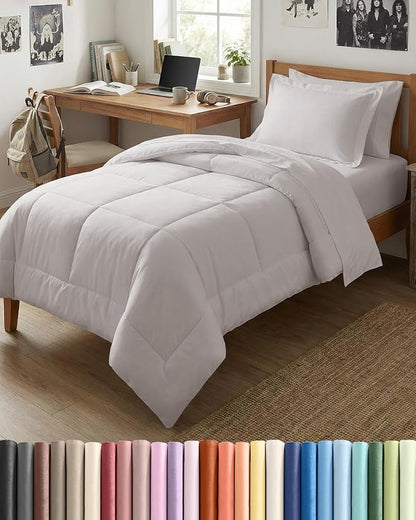 Twin Comforter Set - 5 Piece Bed in a Bag Twin Size Bed Set - Down Alternative Comforter, Flat Sheet, Fitted Sheet, Pillowcase & Sham for All Seasons - Ultra Soft, Comfy and Breathable - Light Grey