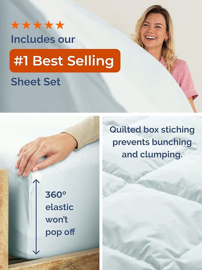 Full Comforter Set - 7 Piece Bed in a Bag Full Size Bed Set - Down Alternative Comforter, Flat Sheet, Fitted Sheet, Pillowcase & Shams for All Seasons - Ultra Soft, Cozy, Comfy & Breathable - Ice Blue