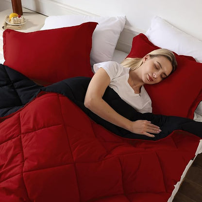 downluxe California King Comforter Set - Red and Black Cal King Comforter Set, Soft Bedding Sets for All Seasons - 3 Pieces - 1 Comforter (104"x96") and 2 Pillow Shams(20"x36")
