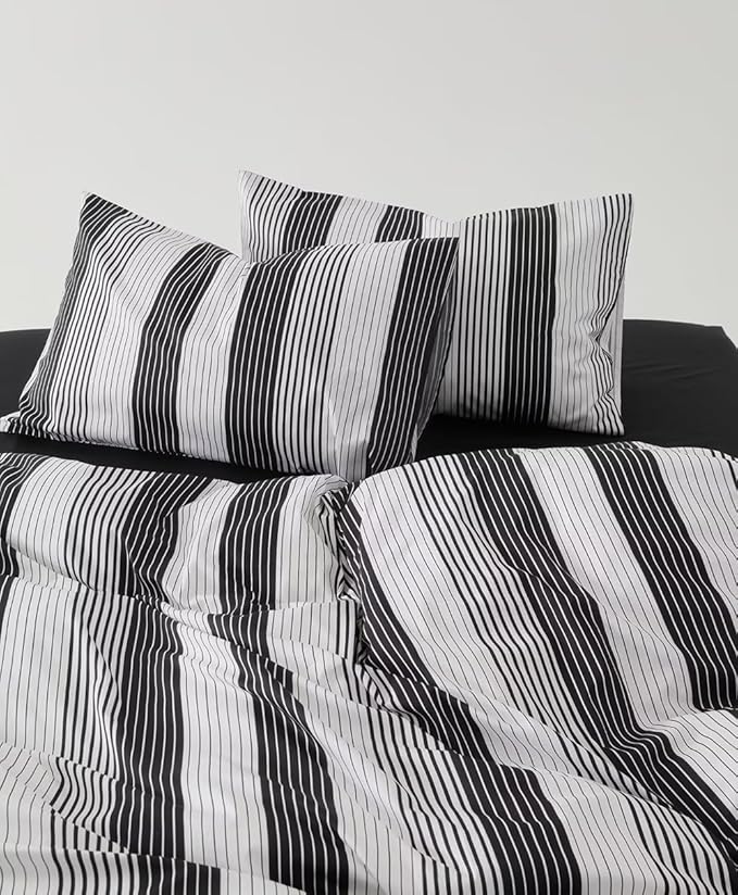 CLOTHKNOW Black White King Size Comforter Set Striped Bedding Comforter Sets Farmhouse Comforter King Soft Comforter with 2 x Pillow Cases