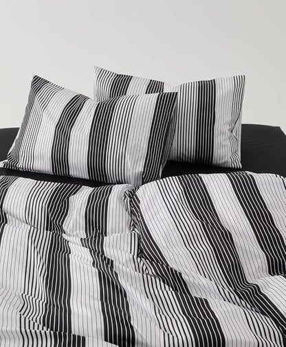 CLOTHKNOW Striped Queen Comforter Set 3Pcs Black White Bedding Comforter Sets Farmhouse Comforter Queen with 2 x Pillow Cases