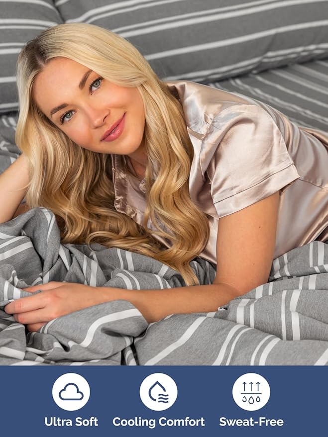 Extra Deep Split King Sheet Set - 7 Piece Breathable and Cooling Sheets - Hotel Luxury Bedding for Women, Men, Kids & Teens - Secure Fit - Soft and Wrinkle Free with Extra Deep Pockets - Grey Stripes