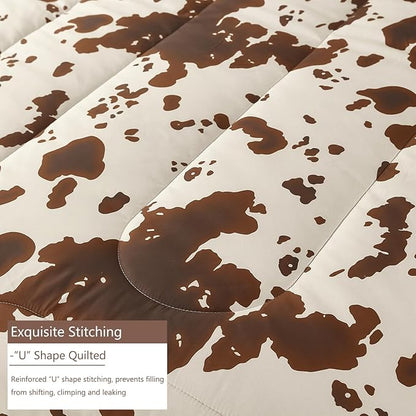 PERFEMET Cow Print Full Size Bedding Comforter Sets - 3 Pieces Brown and Beige Kids Comforter, Farmhouse Western Style Bed Set for Kids Teens Boys Girls (Beige,Full)