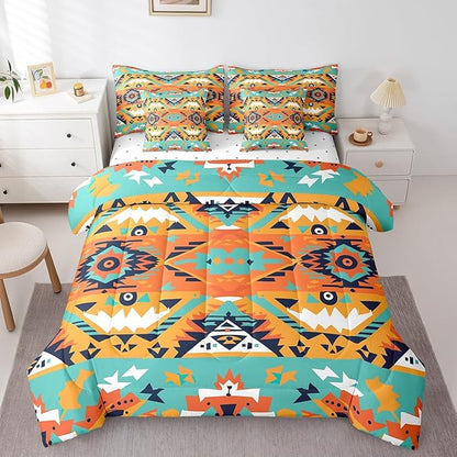 Erosebridal Aztec Bed in a Bag Queen Comforter Set 7 Piece,Indian Tribe Geometric Bedding Sets Southwestern Native Sheet Set with Comforter