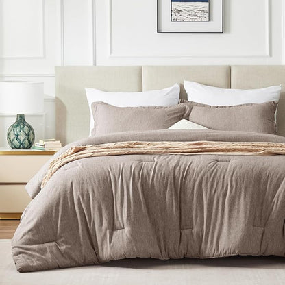 CozyLux Queen Comforter Set - 3 Pieces Khaki Soft Luxury Cationic Dyeing Queen Size Comforter for All Season, Breathable Lightweight Fluffy Bedding Sets with 1 Comforter and 2 Pillow Shams