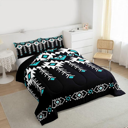 Erosebridal Twin Western Aztec Comforter Set for Boys, Native American Navajo Bedding Set Rustic Southwestern Quilt Ethnic American Native Geometric Down Comforter for Teens Adult Bedroom, Black