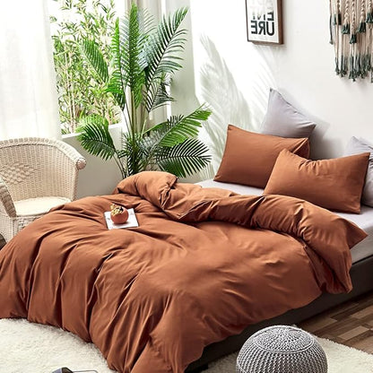 CLOTHKNOW Brown Full Size Comforter Sets Pumpkin Bedding Comforter Sets Soft All Season Caramel Orange Terracotta Comforter with 2 x Pillow Cases
