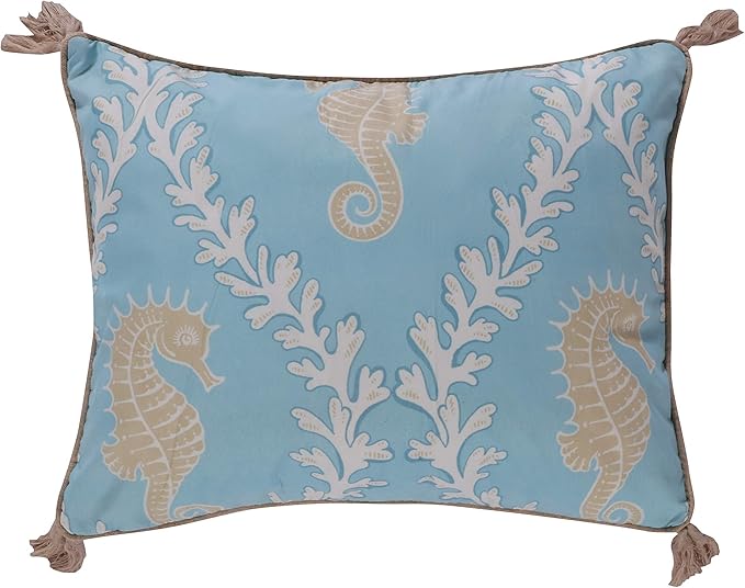 Levtex Home - Kailua - Decorative Pillow (14X18in.) - Seahorse - Teal Blue, Cream and Taupe - Feather Filled