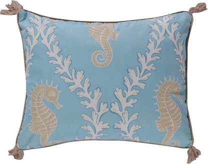 Levtex Home - Kailua - Decorative Pillow (14X18in.) - Seahorse - Teal Blue, Cream and Taupe - Feather Filled